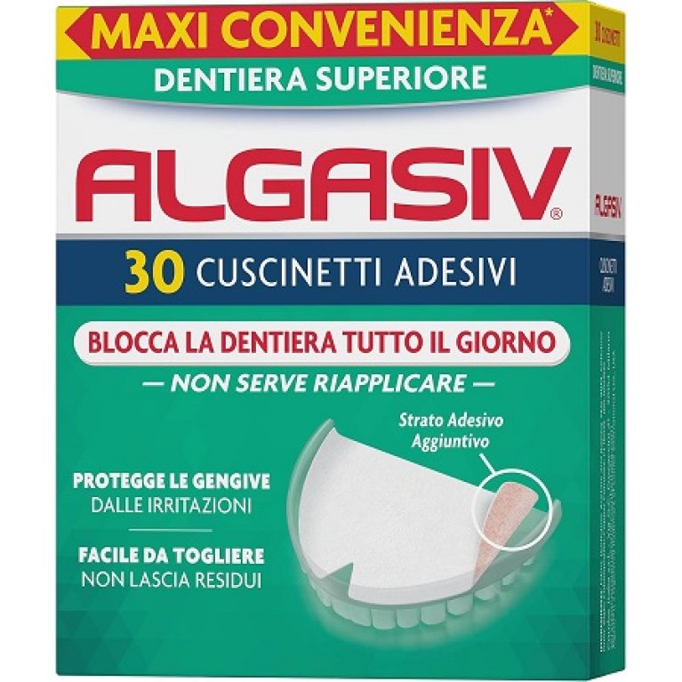Algasiv 30 Cuscinetti Adesivi - dentiera superiore - maxi convenienza Algasiv 30 Cuscinetti Adesivi - dentiera superiore - maxi convenienza