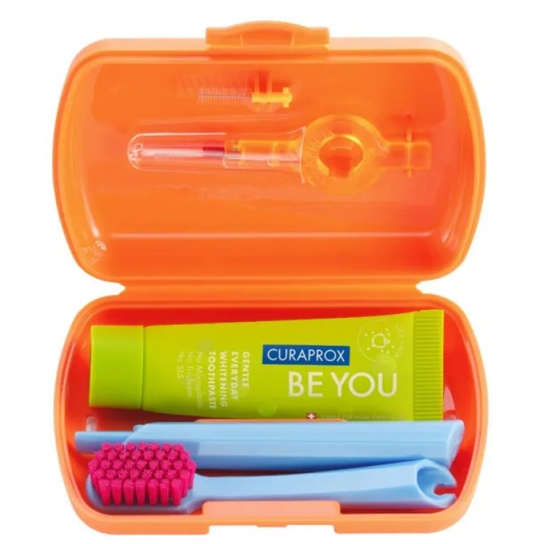 Curaprox Travel Set - spazzolino da viaggio + dentifricio + scovolino - Arancio