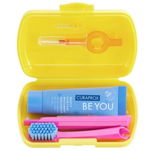 Curaprox Travel Set - spazzolino da viaggio + dentifricio + scovolino - Giallo