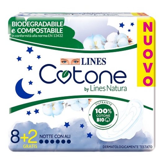 Lines Cotone BIO assorbenti notte con ali - 10 assorbenti