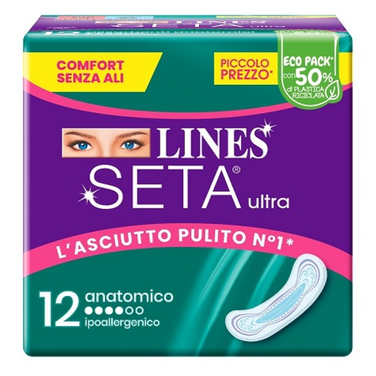 Lines Seta Ultra assorbente Anatomico ipoallergenico - 12 assorbenti per flussi normali o leggeri