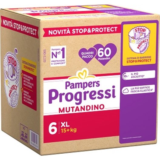 Pampers progressi mutandino quadri xl taglia 6 (15 kg+) 60 pezzi - quadripack Pampers progressi mutandino quadri xl taglia 6 (15 kg+) 60 pezzi - quadripack