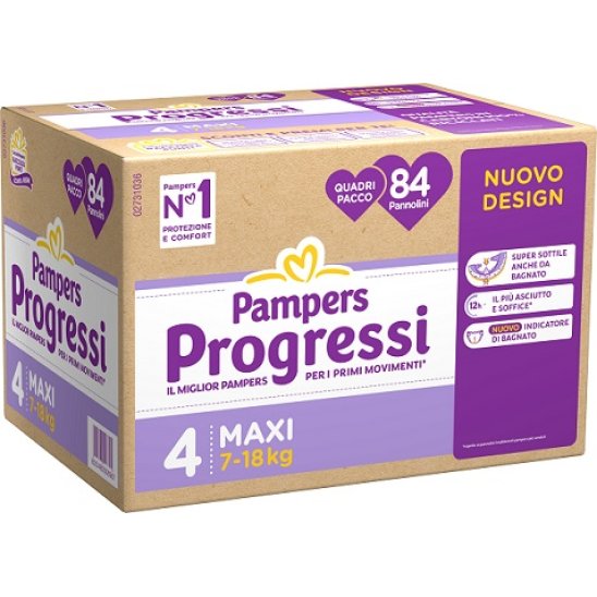 Pampers quadri progressi maxi taglia 4 (7-18 kg) 84 pannolini - quadripack