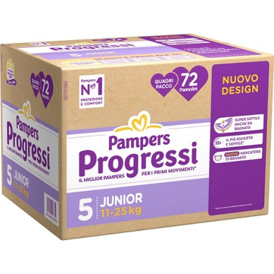 Pampers quadri progressi junior taglia 5 (11-25 kg) 72 pannolini - quadripack
