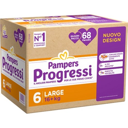 Pampers quadri progressi XL taglia 6 (11-25 kg) 68 pannolini - quadripack Pampers quadri progressi XL taglia 6 (11-25 kg) 68 pannolini - quadripack