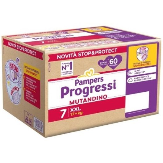 Pampers progressi mutandino quadri XXL - taglia 7 (17 kg+) - 60 pezzi - quadripack Pampers progressi mutandino quadri XXL - taglia 7 (17 kg+) - 60 pezzi - quadripack