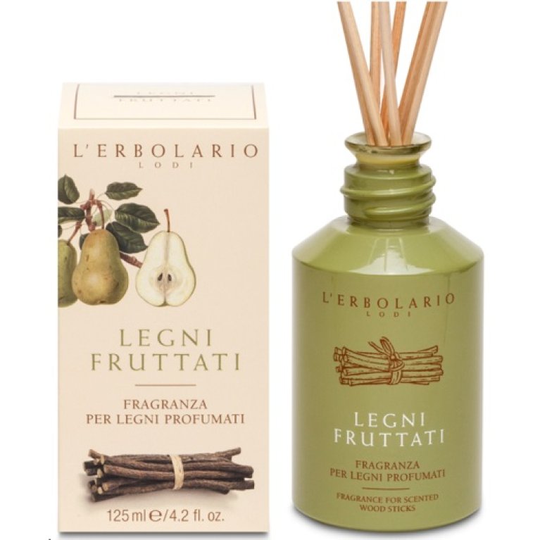 Legni Fruttati Fragranza per legni profumati L'Erbolario - 125 ml con bastoncini Legni Fruttati Fragranza per legni profumati L'Erbolario - 125 ml con bastoncini