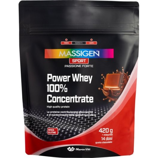 Proteine Whey 100% Concentrate Cioccolato Massigen Sport - 420 g Proteine Whey 100% Concentrate Cioccolato Massigen Sport - 420 g
