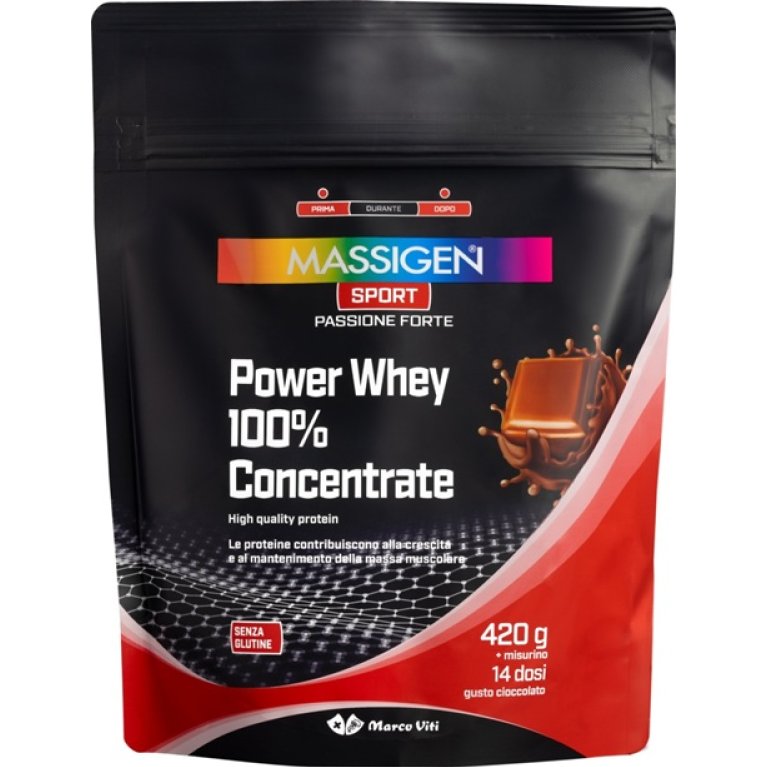 Proteine Whey 100% Concentrate Cioccolato Massigen Sport - 420 g Proteine Whey 100% Concentrate Cioccolato Massigen Sport - 420 g