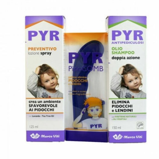 Pyr olio shampoo 150 ml + lozione spray 125 ml + pettine Pyr olio shampoo 150 ml + lozione spray 125 ml + pettine
