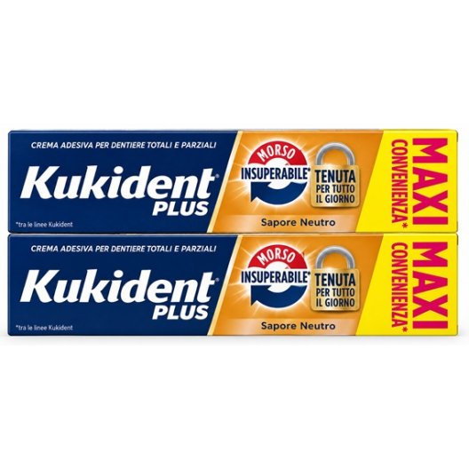 Kukident Plus Bipacco Morso insuperabile - 2x57 grammi maxi formato - sapore neutro Kukident Plus Bipacco Morso insuperabile - 2x57 grammi maxi formato - sapore neutro