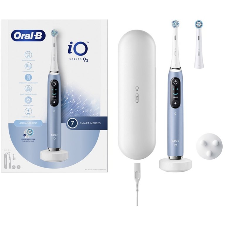 Oral B spazzolino elettrico iO 9 s + 2 testine - Azzurro Acqua Marina Oral B spazzolino elettrico iO 9 s + 2 testine - Azzurro Acqua Marina