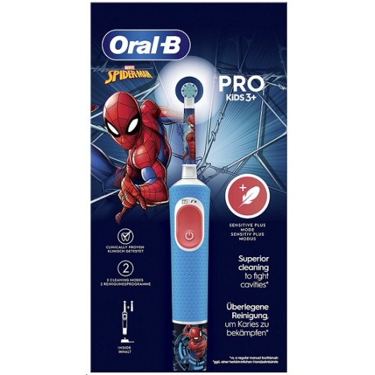 Oral B spazzolino elettrico Spiderman per bambini dai 3 anni + 1 testina di ricambio