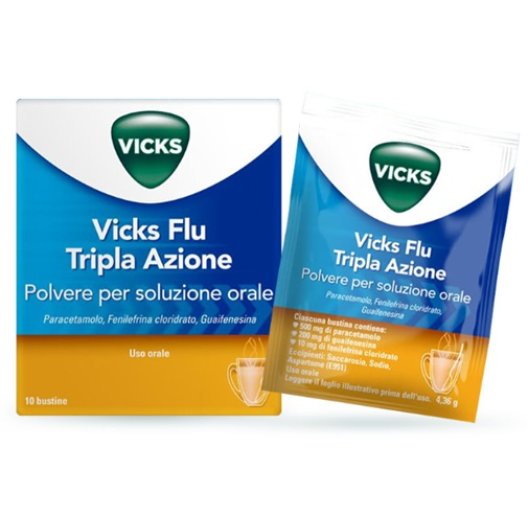 Vicks Flu Tripla Azione - 10 bustine per raffreddore e influenza
