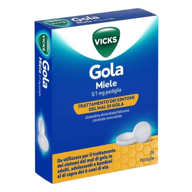 Vicks Gola Pastiglie Miele - 24 pastiglie disinfettanti e anestetiche Vicks Gola Pastiglie Miele - 24 pastiglie disinfettanti e anestetiche