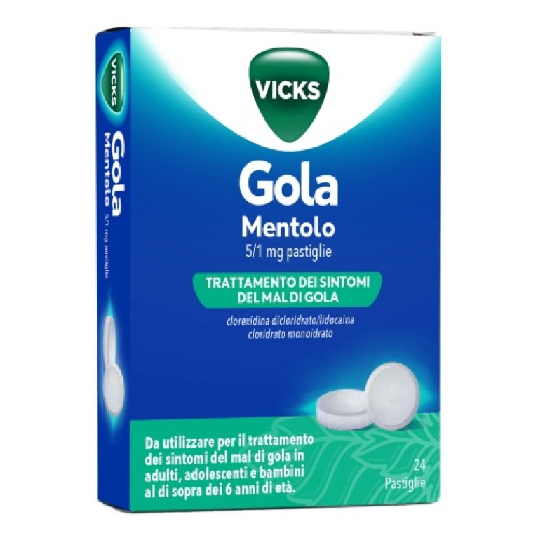 Vicks Gola Pastiglie Mentolo - 24 pastiglie disinfettanti e anestetiche Vicks Gola Pastiglie Mentolo - 24 pastiglie disinfettanti e anestetiche