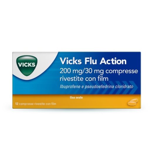 Vicks Flu Action 12 compresse per la sinusite e l'influenza