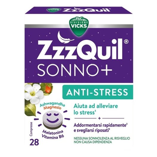 ZzzQuil Sonno+ Anti-Stress 28 Compresse - Melatonina e Ashwagandha ZzzQuil Sonno+ Anti-Stress 28 Compresse - Melatonina e Ashwagandha