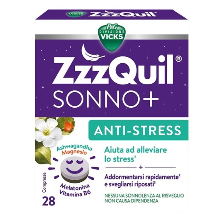 ZzzQuil Sonno+ Anti-Stress 28 Compresse - Melatonina e Ashwagandha ZzzQuil Sonno+ Anti-Stress 28 Compresse - Melatonina e Ashwagandha