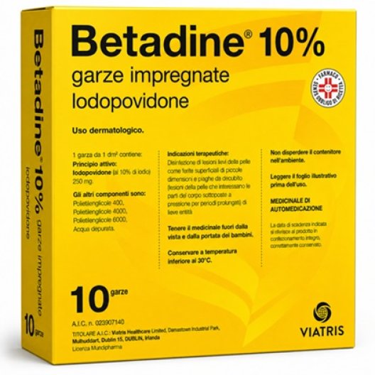 Betadine 10% Garze Impregnate 10x10cm | Disinfettante Iodopovidone Betadine 10% Garze Impregnate 10x10cm | Disinfettante Iodopovidone