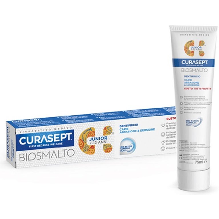 Curasept Biosmalto dentifricio junior 7-12 anni - protezione carie, abrasione, erosione - gusto tutti frutti - 75 ml