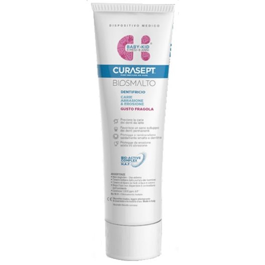 Curasept Biosmalto dentifricio per bambini dai 6 mesi ai 6 anni gusto fragola - 50 ml