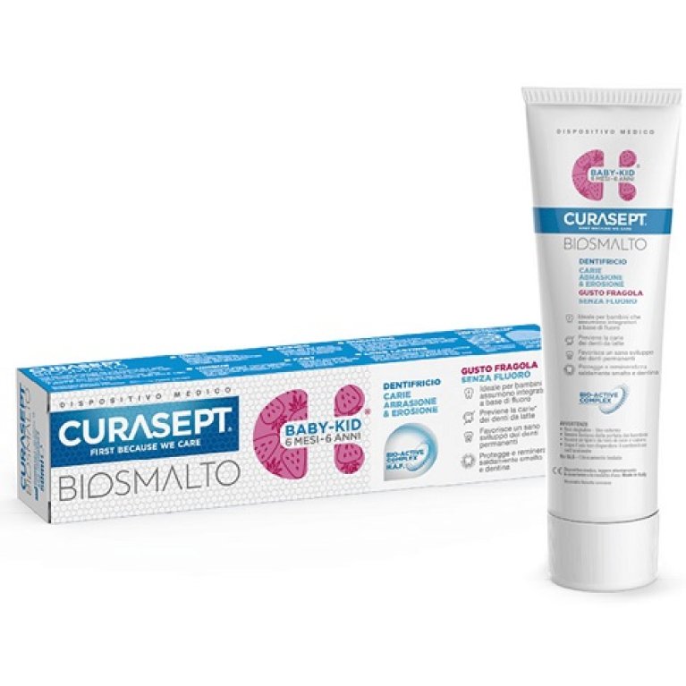 Curasept Biosmalto dentifricio per Bambini da 6 mesi a 6 anni - gusto fragola, senza fluoro - 50 ml Curasept Biosmalto dentifricio per Bambini da 6 mesi a 6 anni - gusto fragola, senza fluoro - 50 ml