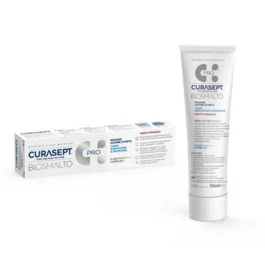 Curasept Biosmalto Mousse azione d'urto carie ed abrasione gusto fragola - 50 ml