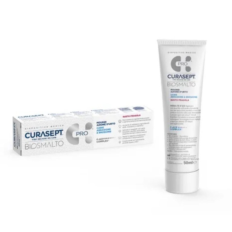 Curasept Biosmalto Mousse azione d'urto carie ed abrasione gusto fragola - 50 ml