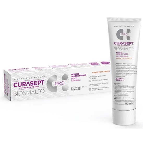 Curasept Biosmalto Mousse azione d'urto denti sensibili gusto tutti frutti - 50 ml Curasept Biosmalto Mousse azione d'urto denti sensibili gusto tutti frutti - 50 ml