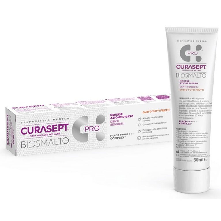 Curasept Biosmalto Mousse azione d'urto denti sensibili gusto tutti frutti - 50 ml Curasept Biosmalto Mousse azione d'urto denti sensibili gusto tutti frutti - 50 ml