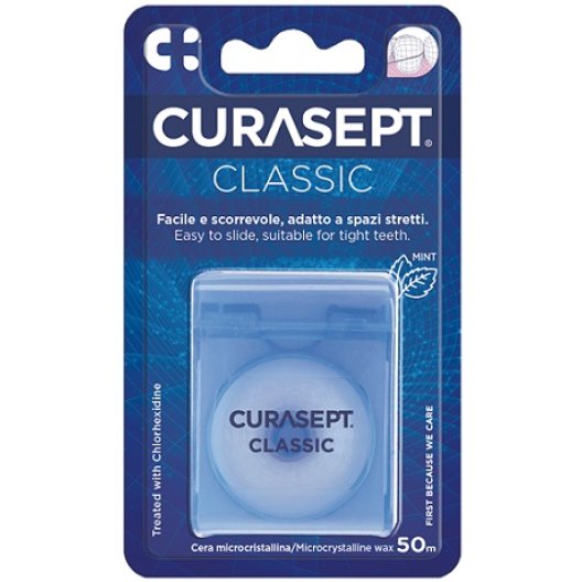 Curasept Filo Interdentale Classic Cerato - trattati con clorexidina e dal sentore fresco alla menta - 50 metri