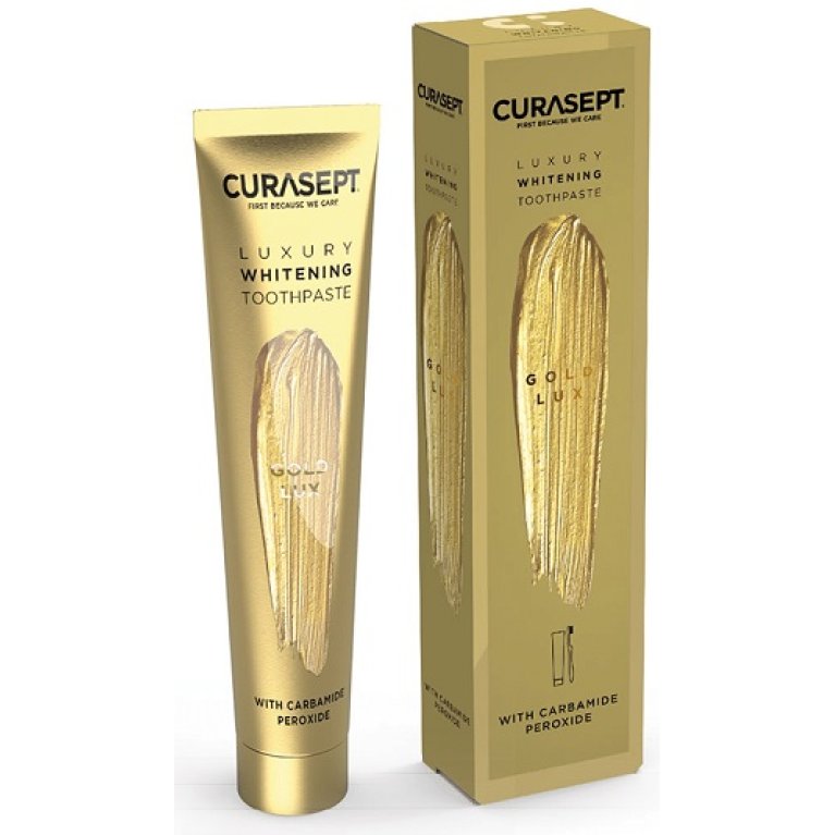 Curasept Luxury Gold Lux - dentifricio sbiancante con microperle di oro e argento - 75 ml Curasept Luxury Gold Lux - dentifricio sbiancante con microperle di oro e argento - 75 ml