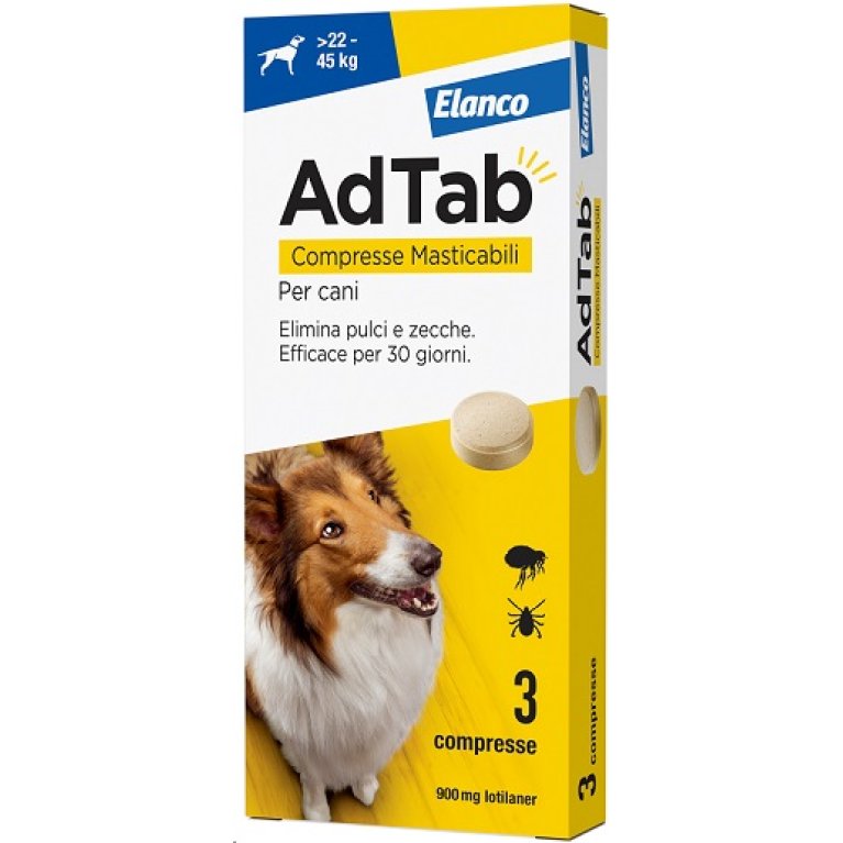 Adtab Cani - elimina pulci e zecche - da 22 a 45 Kg - 3 compresse masticabili gusto carne