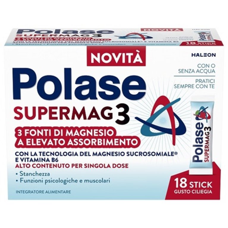 Polase SuperMag3 18 Stick - 3 Magnesio e Vit. B6 - Stanchezza e Muscoli