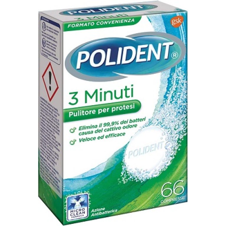 Polident 3 Minuti - pastiglie effervescenti per la pulizia delle protesi dentali - 66 compresse effervescenti Polident 3 Minuti - pastiglie effervescenti per la pulizia delle protesi dentali - 66 compresse effervescenti