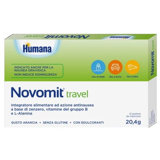 Novomit Travel Gomme Antinausea anche per bambini – Zenzero e Vitamine – 12 Pezzi Novomit Travel Gomme Antinausea anche per bambini – Zenzero e Vitamine – 12 Pezzi
