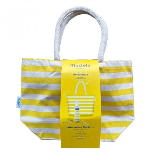 Mustela Latte solare spray SPF 50+ da 200 ml e borsa mare in cotone 