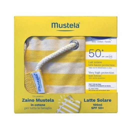 Mustela latte solare SPF 50+ da 100 ml con zaino mare in cotone in omaggio