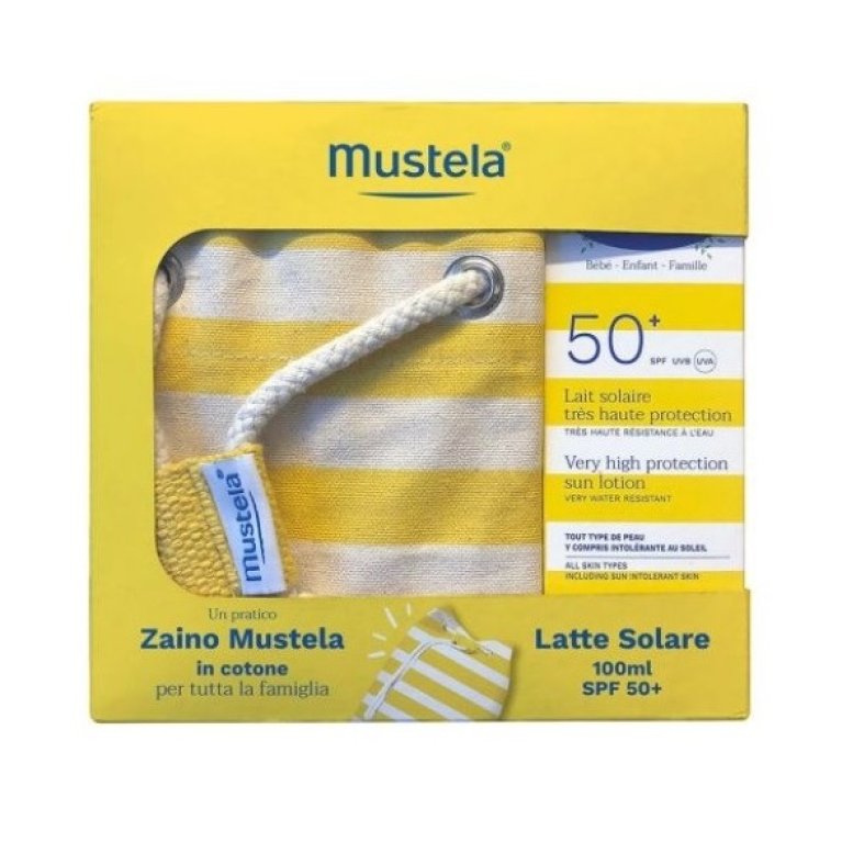 Mustela latte solare SPF 50+ da 100 ml con zaino mare in cotone in omaggio Mustela latte solare SPF 50+ da 100 ml con zaino mare in cotone in omaggio
