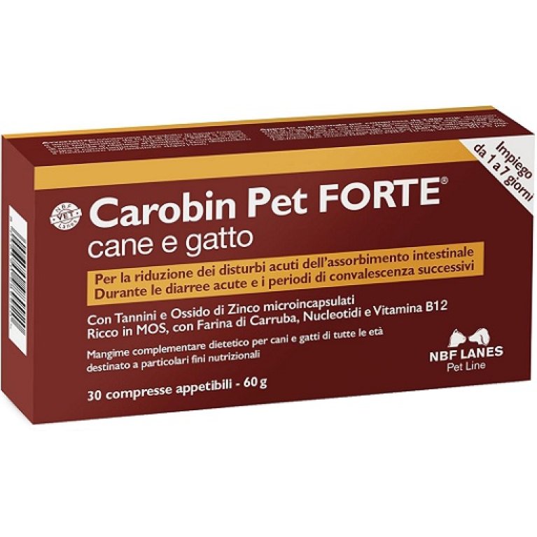 Carobin Pet Forte - 30 compresse - per i disturbi intestinali di cani e gatti
