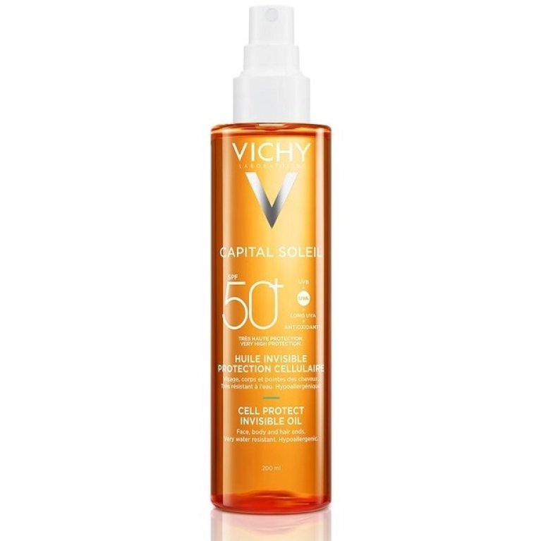 Vichy Capital Soleil Olio abbronzante spray Invisibile protezione 50+ - per viso, corpo e punte dei capelli, resistente all'acqua - 200 ml Vichy Capital Soleil Olio abbronzante spray Invisibile protezione 50+ - per viso, corpo e punte dei capelli, resistente all'acqua - 200 ml