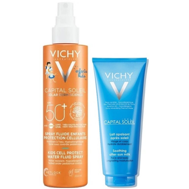 Vichy Capital Soleil Latte fluido spray 50+ per bambini resistente all'acqua 200 ml + doposole 100 ml in omaggio Vichy Capital Soleil Latte fluido spray 50+ per bambini resistente all'acqua 200 ml + doposole 100 ml in omaggio