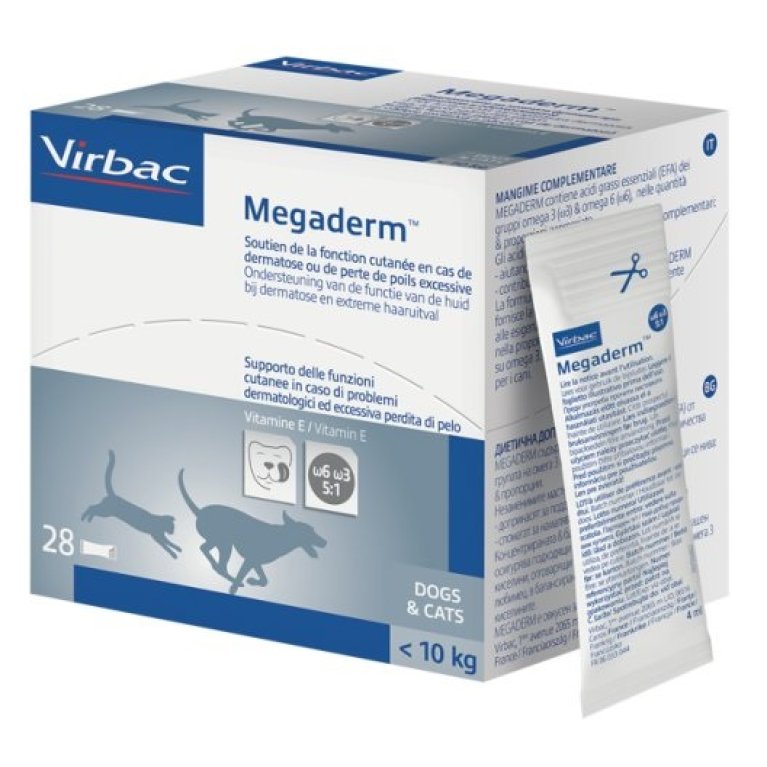 Megaderm - 28 bustine da 4 ml - per cani e gatti sotto i 10 Kg Megaderm - 28 bustine da 4 ml - per cani e gatti sotto i 10 Kg