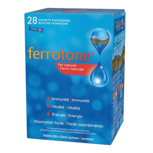 Ferrotone integratore di acqua naturalmente ricca in ferrro - 28 bustine da 5 mg di ferro