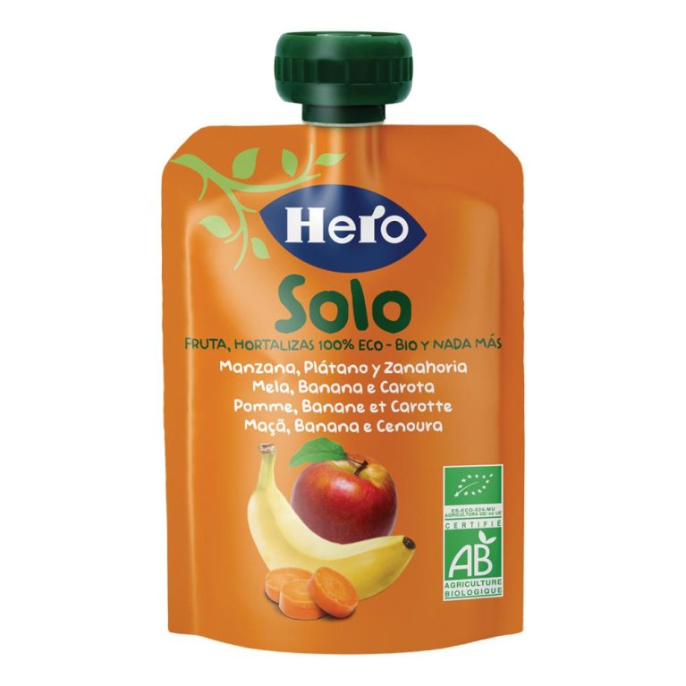 Hero Solo Frutta Frullata Mela, Banana e Carota - 100 grammi di purea di frutta