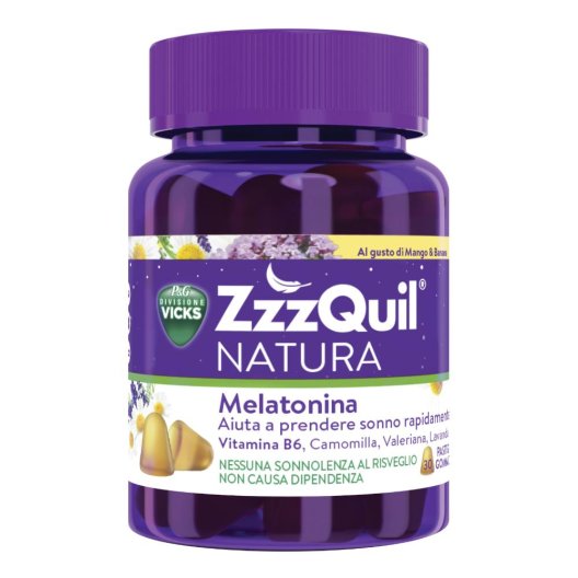 ZZZQuil Natura pastiglie gommose Mango e Banana con melatonina per addormentarsi rapidamente - 30 pastiglie gommose 