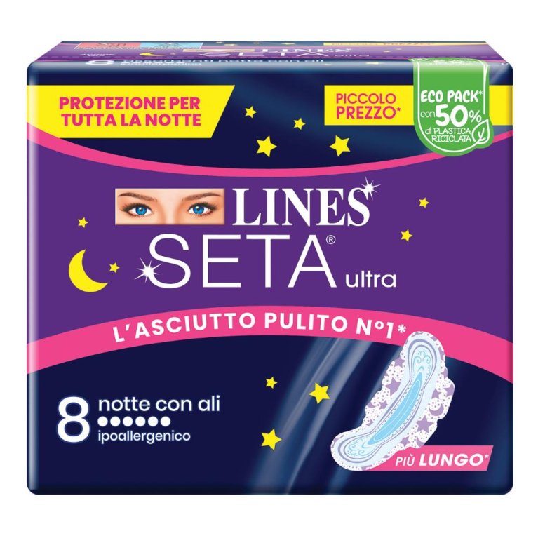 Lines Seta Ultra assorbenti Notte con ali - 8 assorbenti