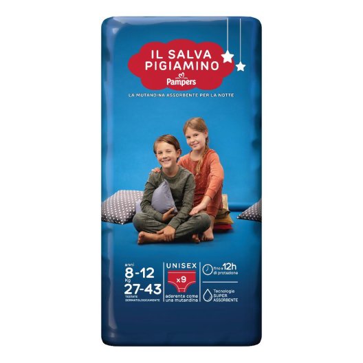 Pampers Salva Pigiamino - Taglia L-XL da 8 a 12 anni per bambini da 27 a 43 Kg - 9 mutandine