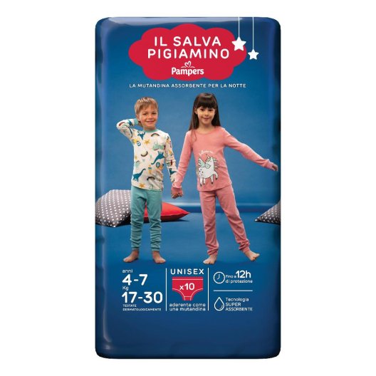 Pampers Salva Pigiamino - Taglia S-M da 4 a 7 anni per bambini da 17 a 30 Kg - 10 mutandine